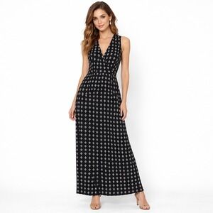 Vince Camuto Womens Black White Medallion Print Sleeveless Maxi Dress Small